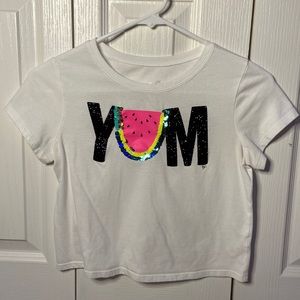 Girls Justice “YUM” crop t shirt with watermelon.